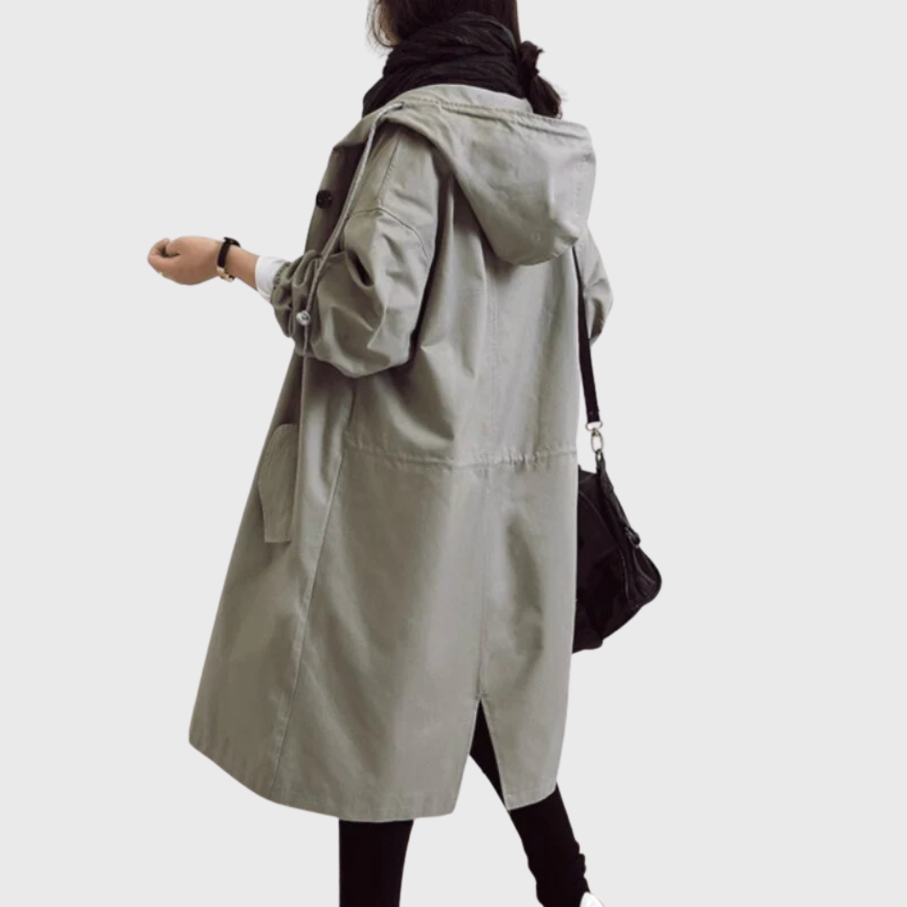 Hooded Snap Front Longline Trench Coat
