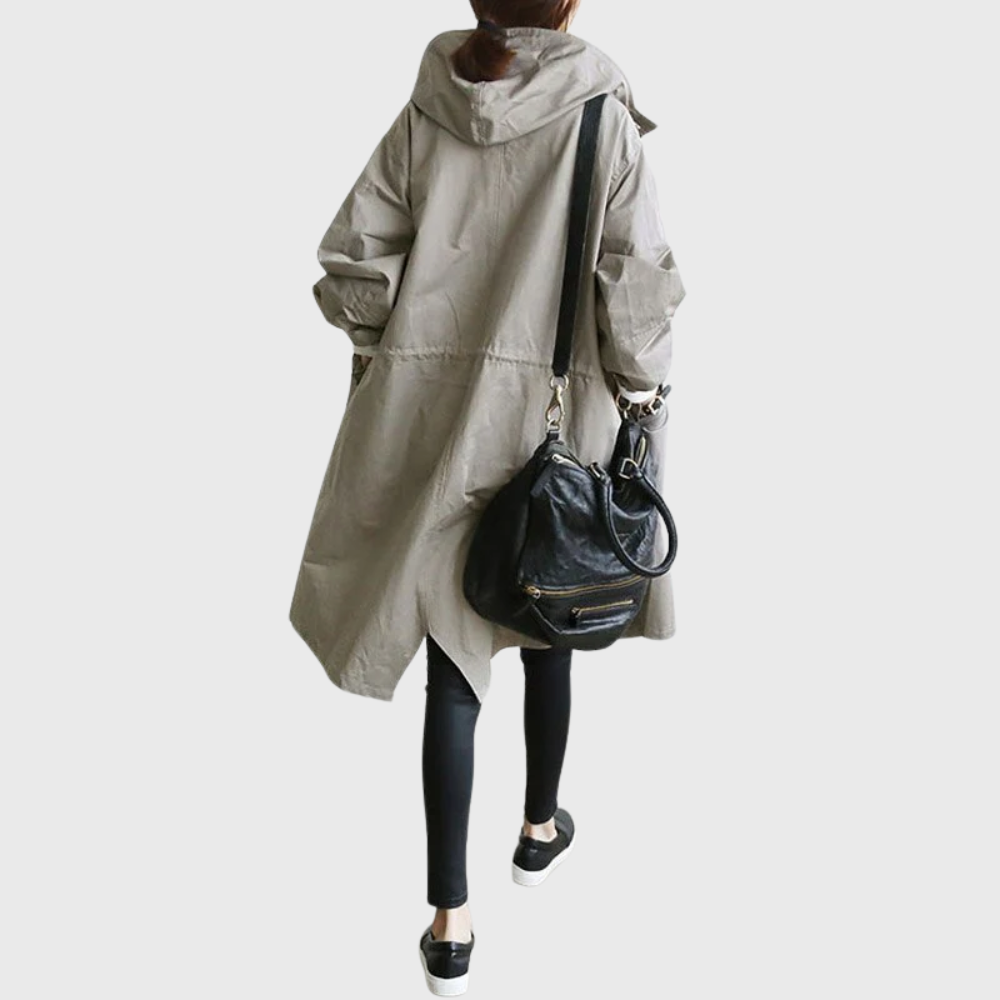 Hooded Snap Front Longline Trench Coat