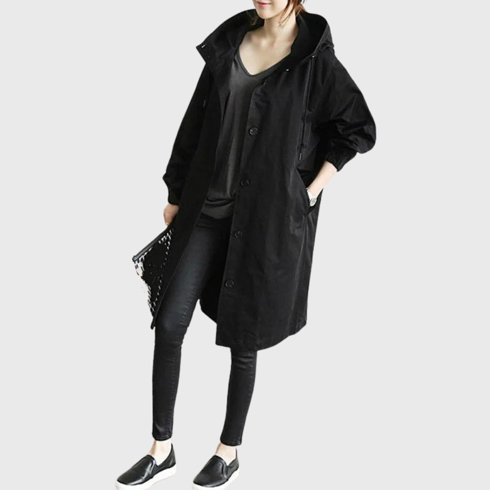 Hooded Snap Front Longline Trench Coat