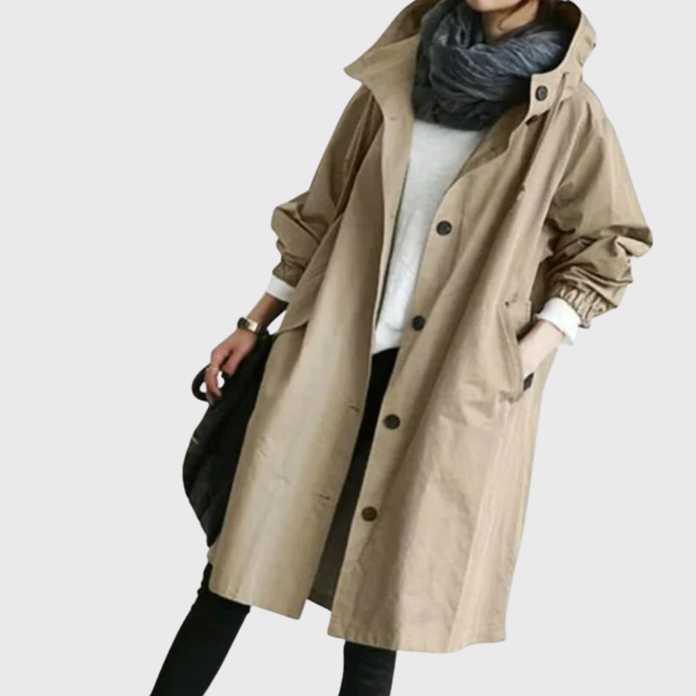 Hooded Snap Front Longline Trench Coat