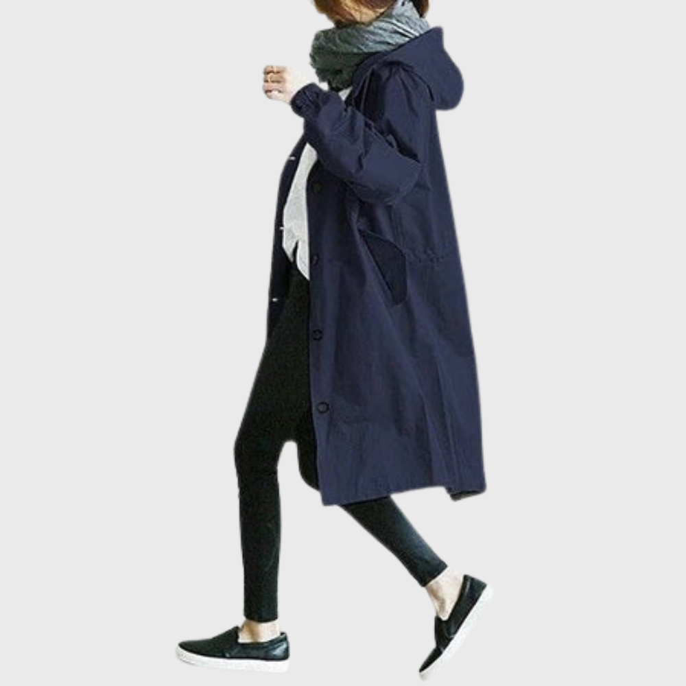 Hooded Snap Front Longline Trench Coat