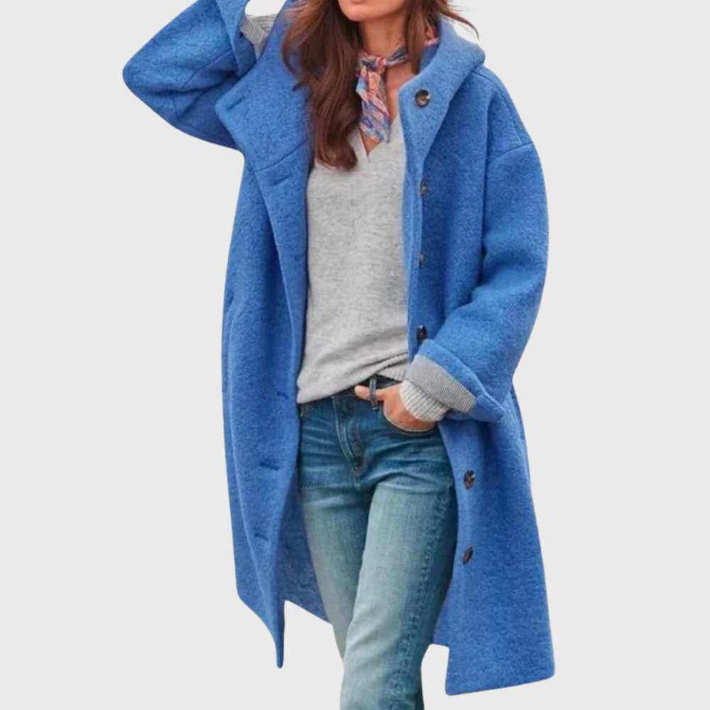 Hooded Button Front Longline Wool Look Coat