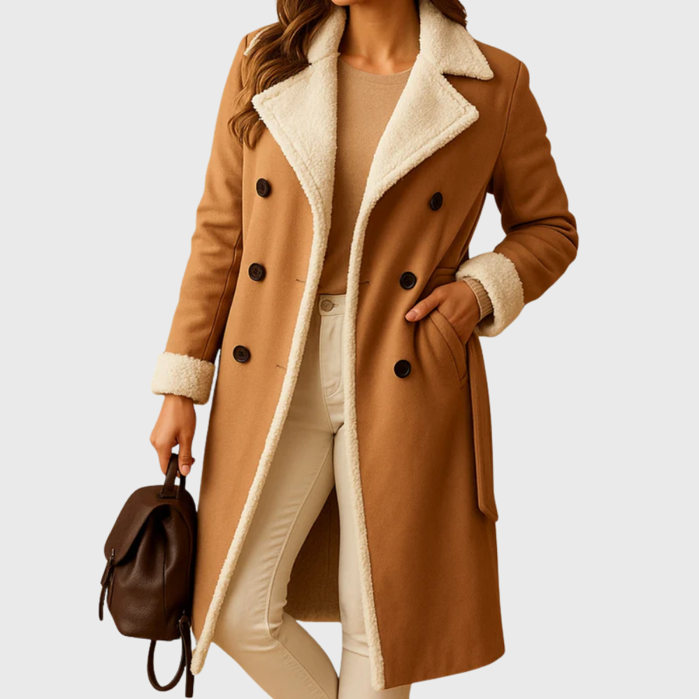 Faux Fur Lined Faux Leather Belted Longline Coat