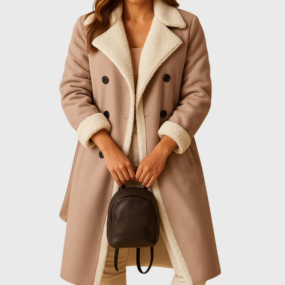 Faux Fur Lined Faux Leather Belted Longline Coat