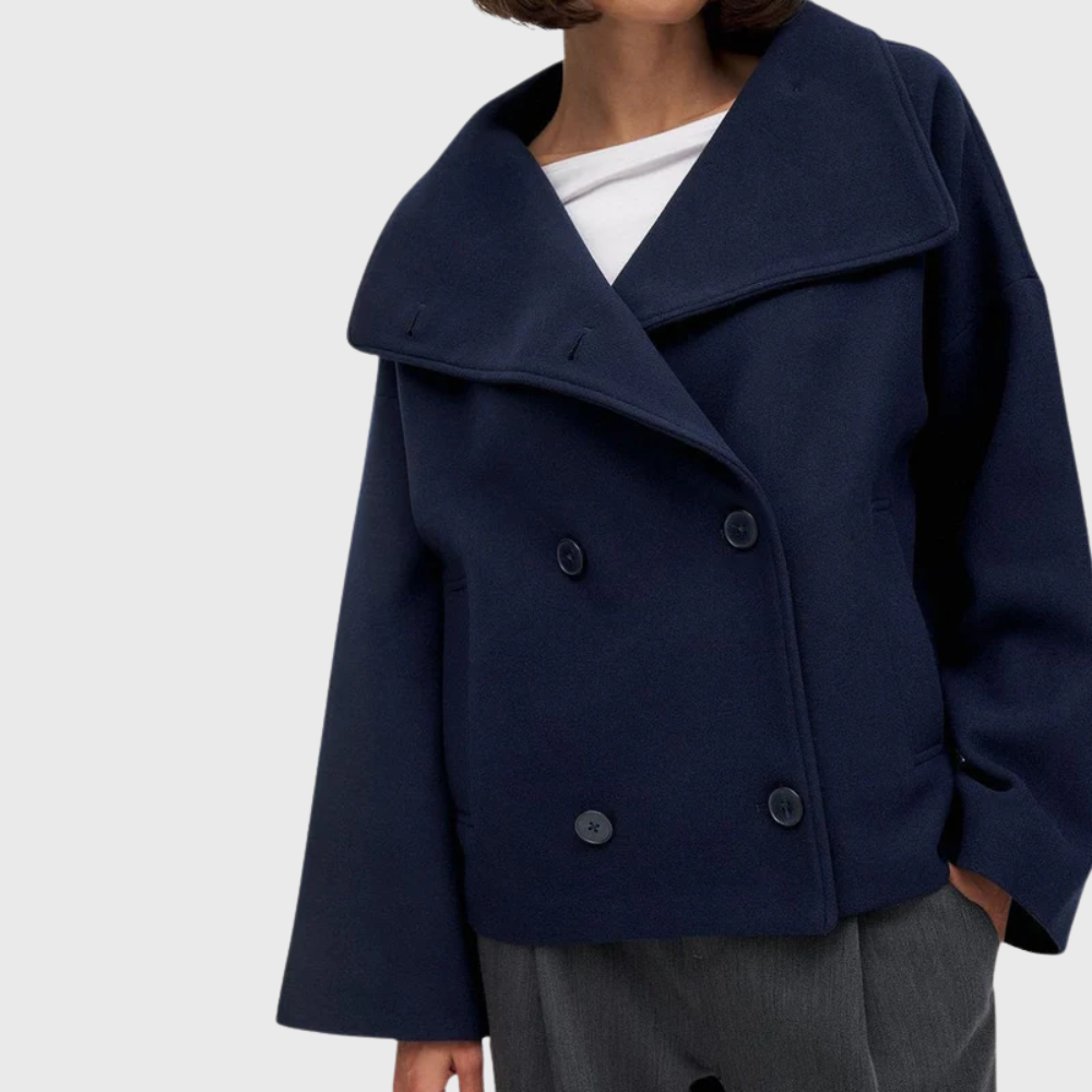 Shawl Collar Double Breasted Cropped Coat
