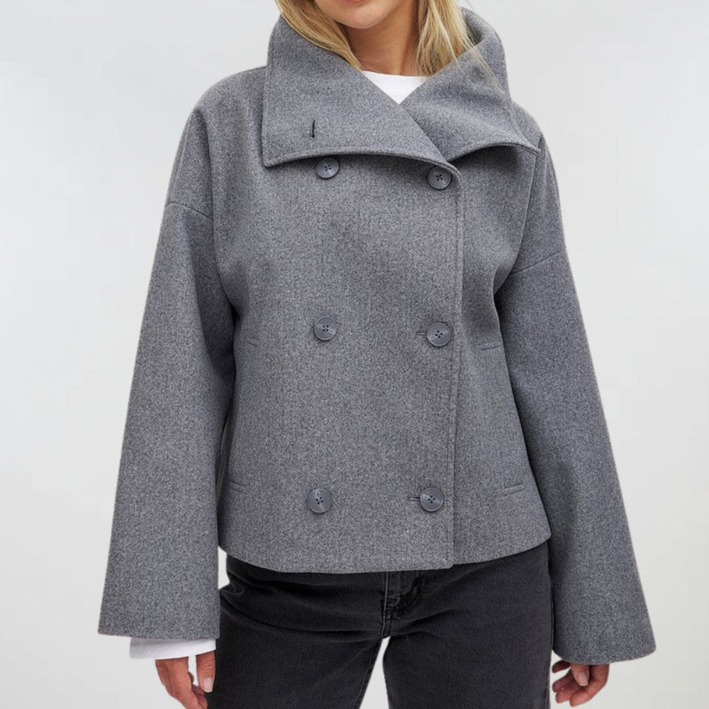 Shawl Collar Double Breasted Cropped Coat