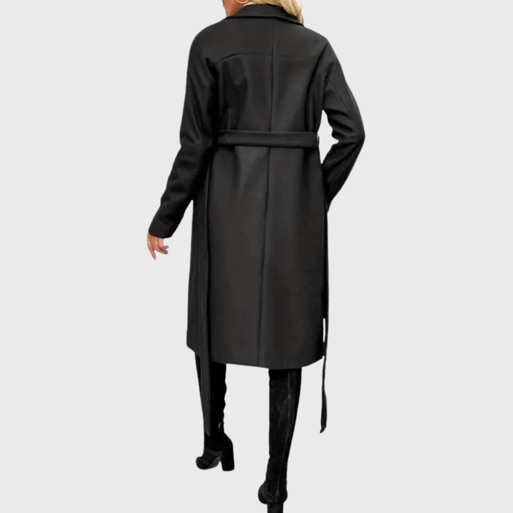 Notch Lapel Belted Double Breasted Longline Coat