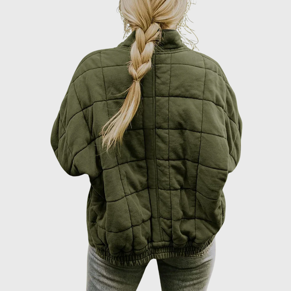 Quilted Zip Front Stand Collar Oversized Bomber Jacket
