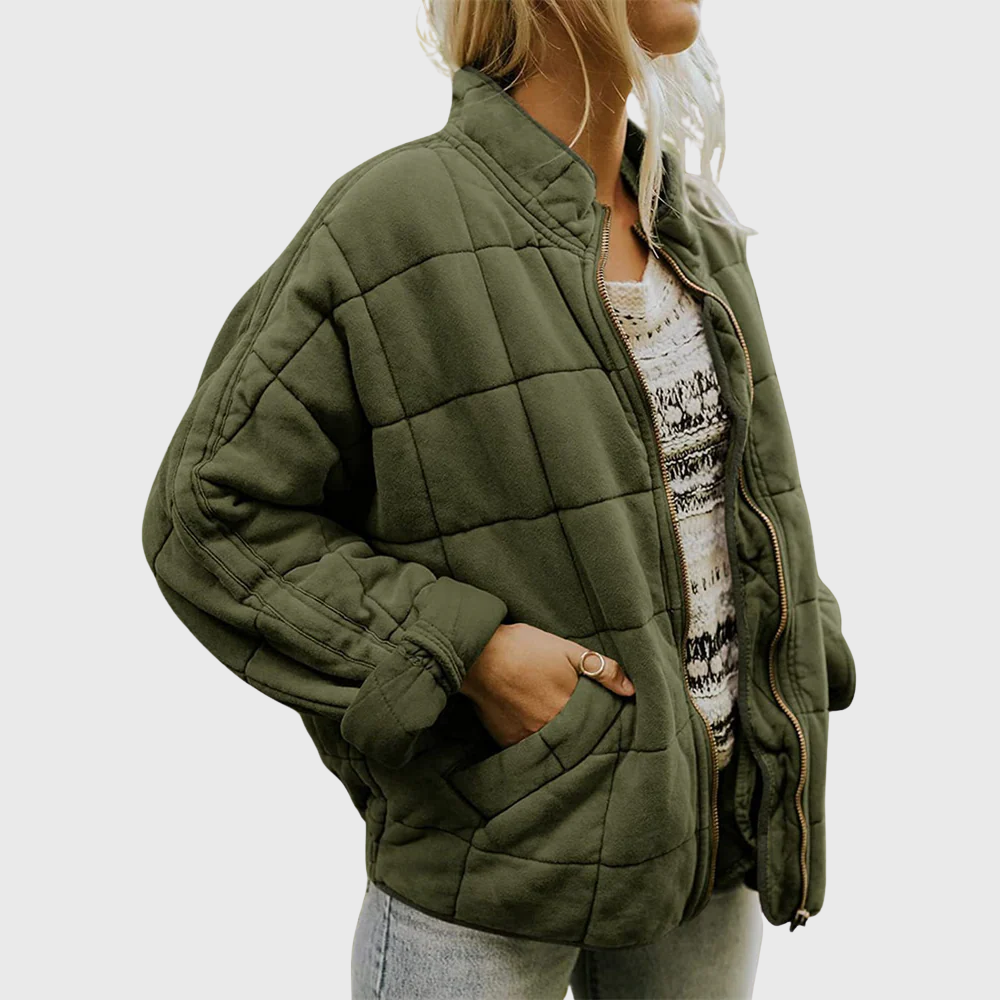 Quilted Zip Front Stand Collar Oversized Bomber Jacket