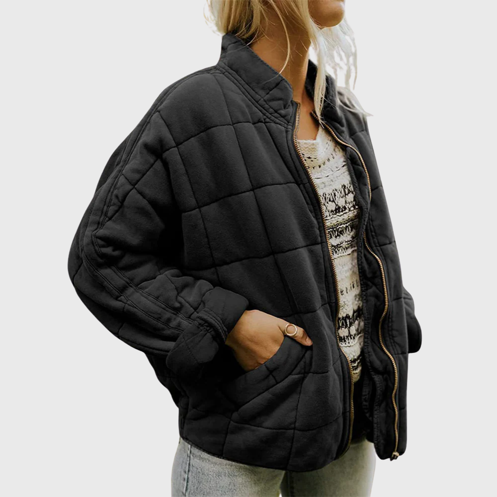 Quilted Zip Front Stand Collar Oversized Bomber Jacket