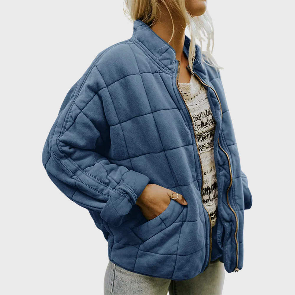 Quilted Zip Front Stand Collar Oversized Bomber Jacket