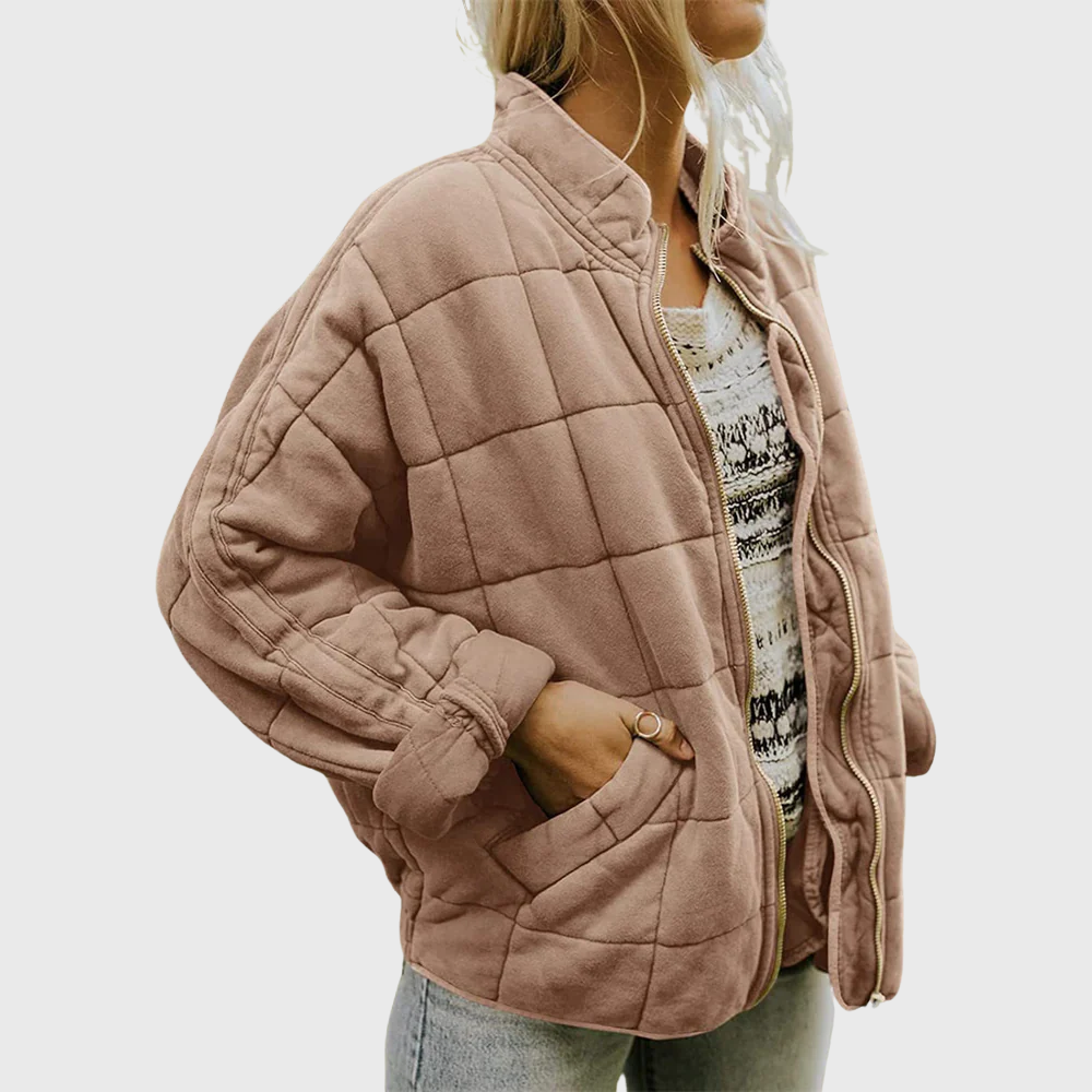 Quilted Zip Front Stand Collar Oversized Bomber Jacket
