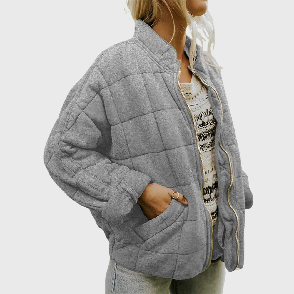 Quilted Zip Front Stand Collar Oversized Bomber Jacket