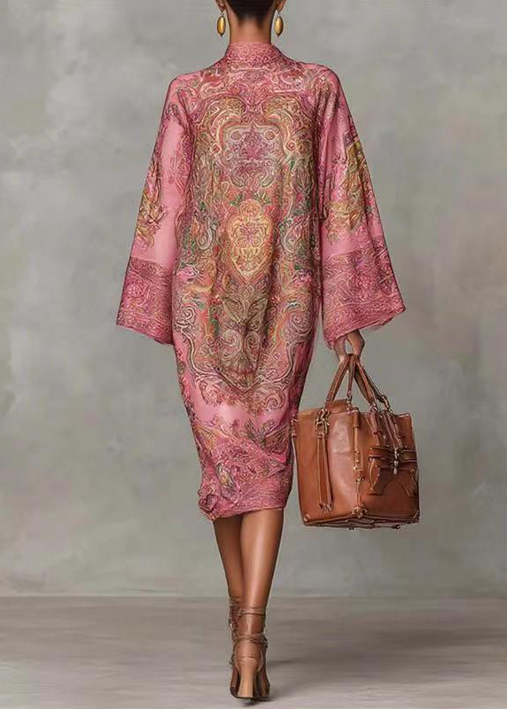 Mock Neck Bell Sleeve Tulip Hem Kaftan Midi Dress