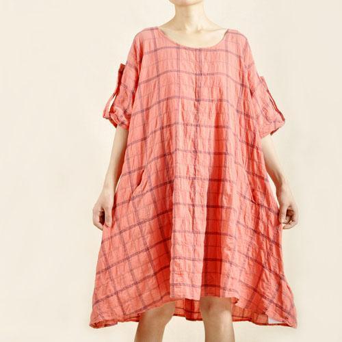 Pink oversize sundress cotton summer linen shirt dress