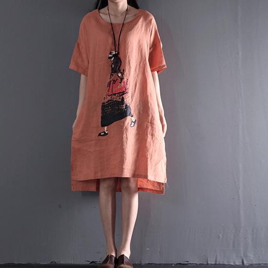 Pink plus size sundress linen summer maxi dresses travel clothing