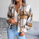 Plaid Vintage Pockets Oversized Jacket Khaki / S