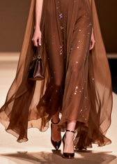 Plus Size Choaolate Oversized Rhinestone Chiffon Maxi Dresses Sleeveless 4