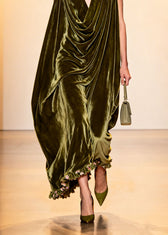 Plus Size Green Ruffled Floral Patchwork Velvet Robe Dresses Sleeveless 4