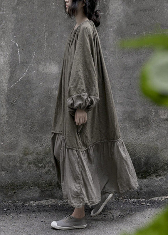 Woven Gathered Neck Drawstring Back Lantern Sleeve Tiered Ruffle Smock Maxi Dress