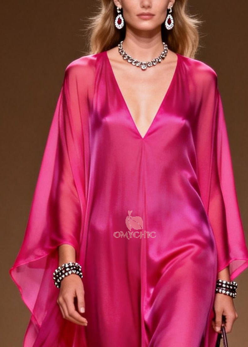 Plus Size Rose Oversized Draping Chiffon Maxi Dress Summer - View 2
