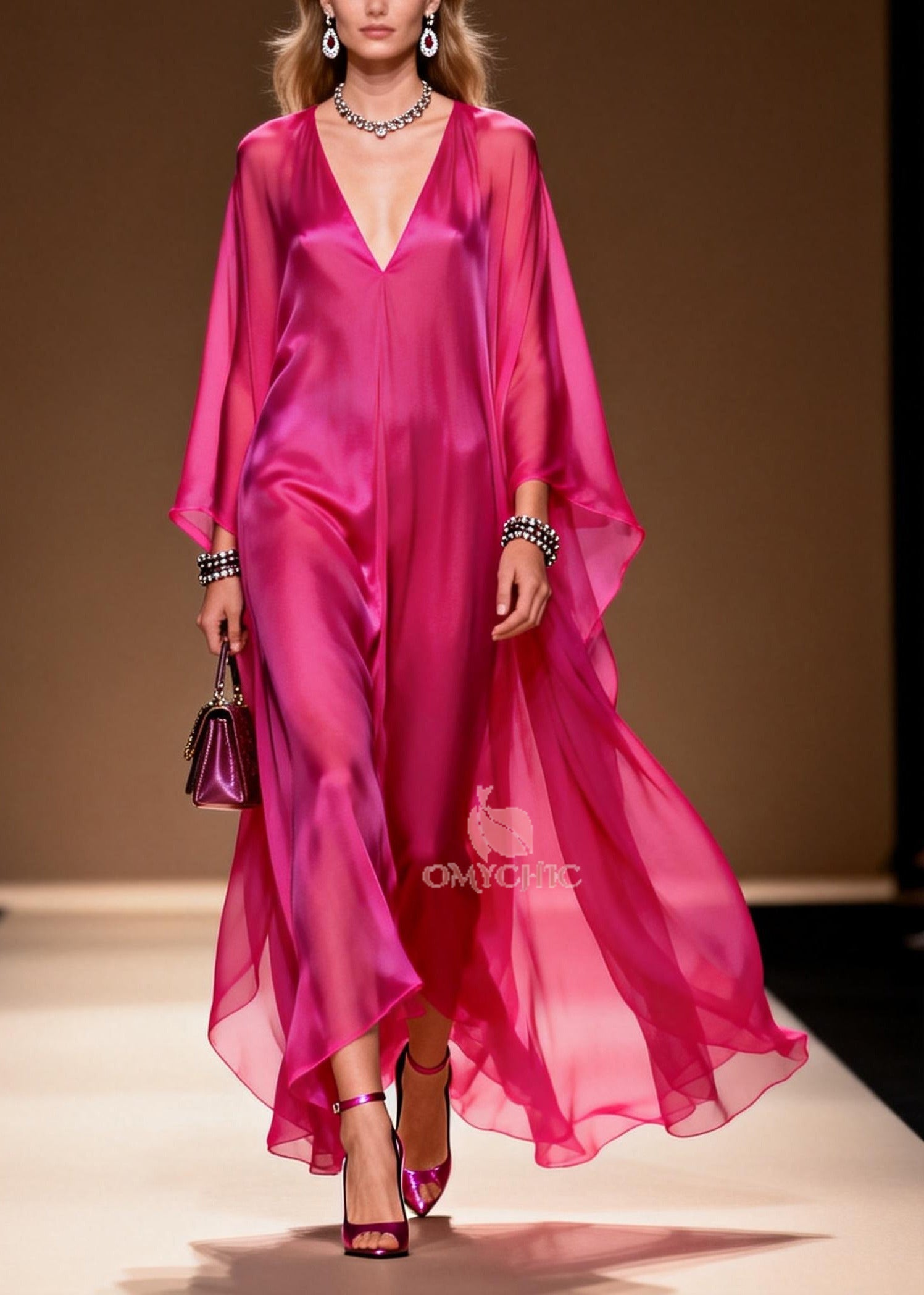 Plus Size Rose Oversized Draping Chiffon Maxi Dress Summer - View 3