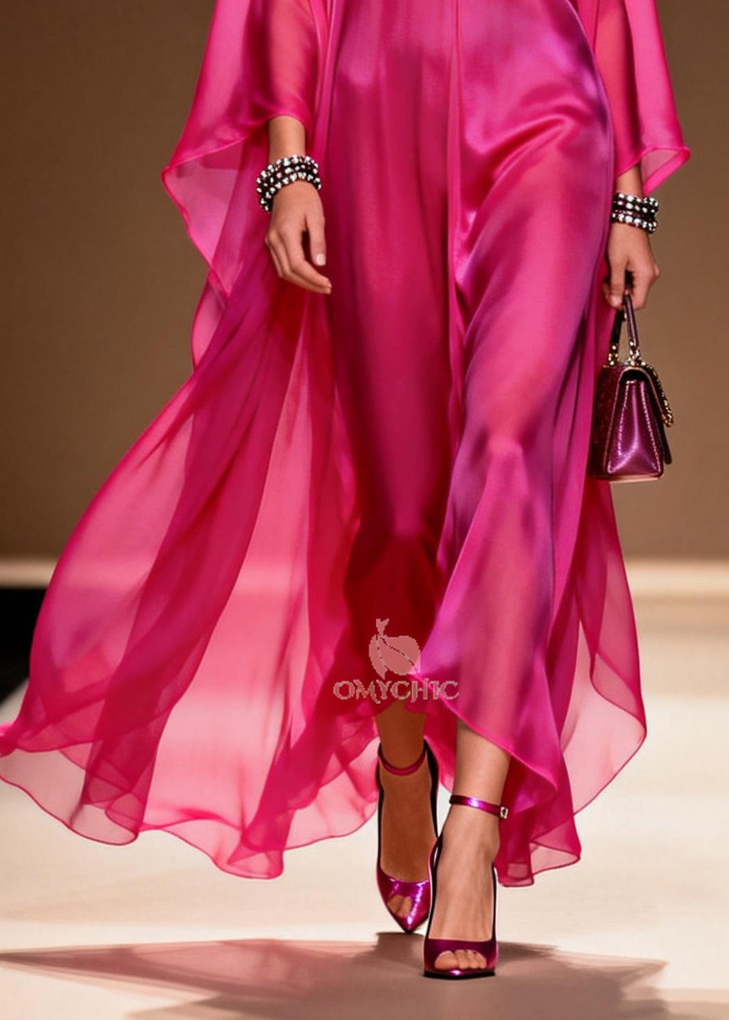 Plus Size Rose Oversized Draping Chiffon Maxi Dress Summer - View 4