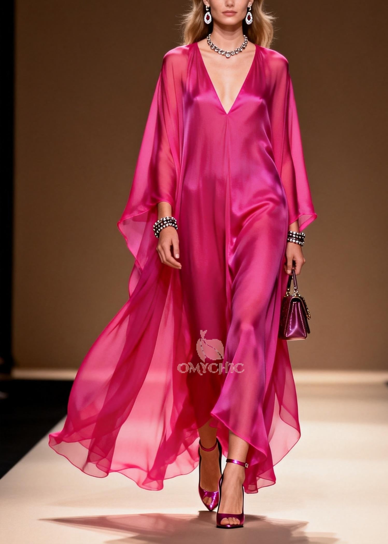 Plus Size Rose Oversized Draping Chiffon Maxi Dress Summer - View 5