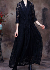 Plus Size Black V-Neck Lace Party Dress Spring