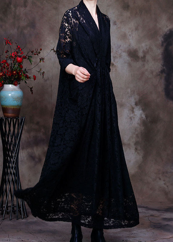 Plus Size Black V-Neck Lace Party Dress Spring 3
