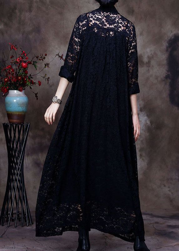 Plus Size Black V-Neck Lace Party Dress Spring 4