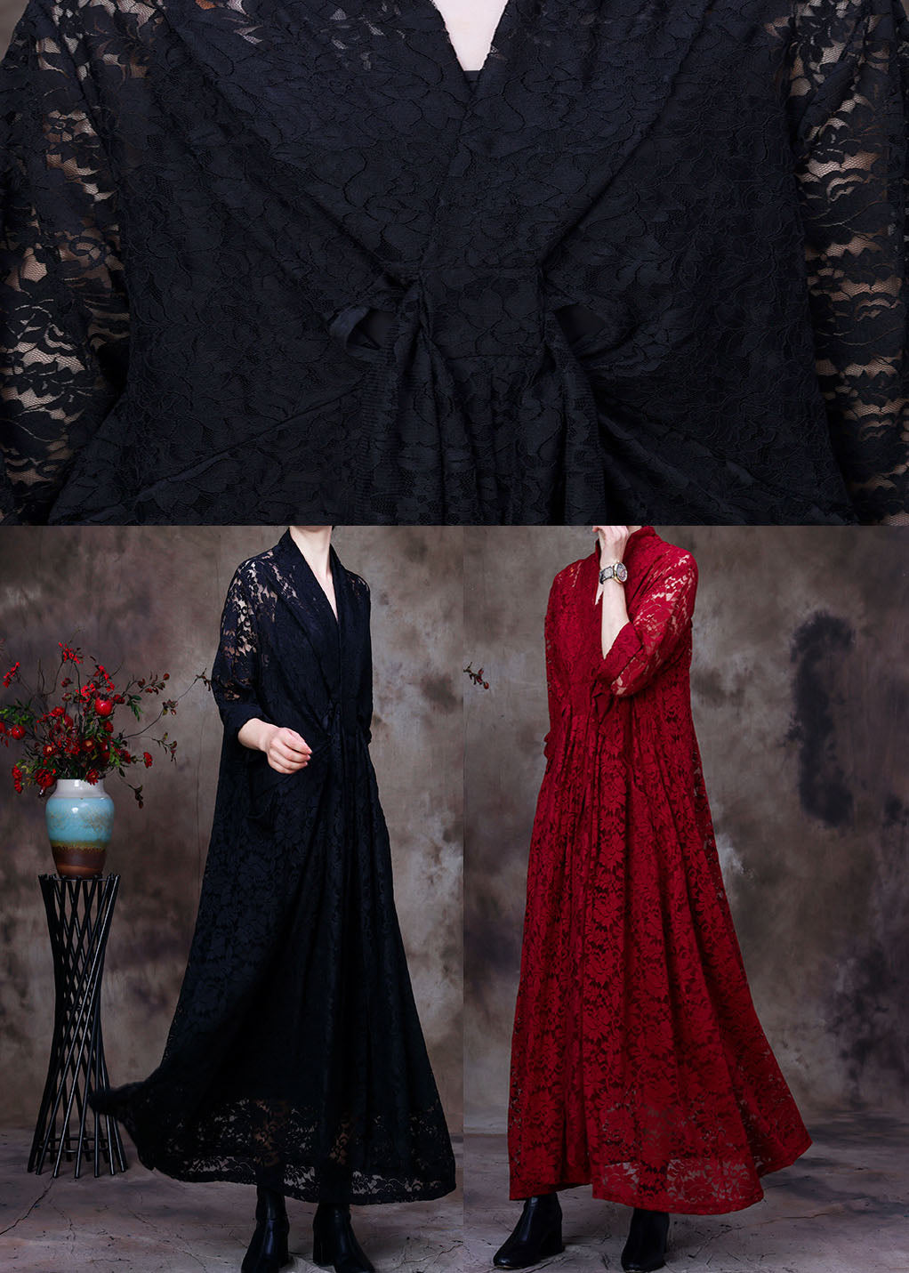Plus Size Black V-Neck Lace Party Dress Spring 5
