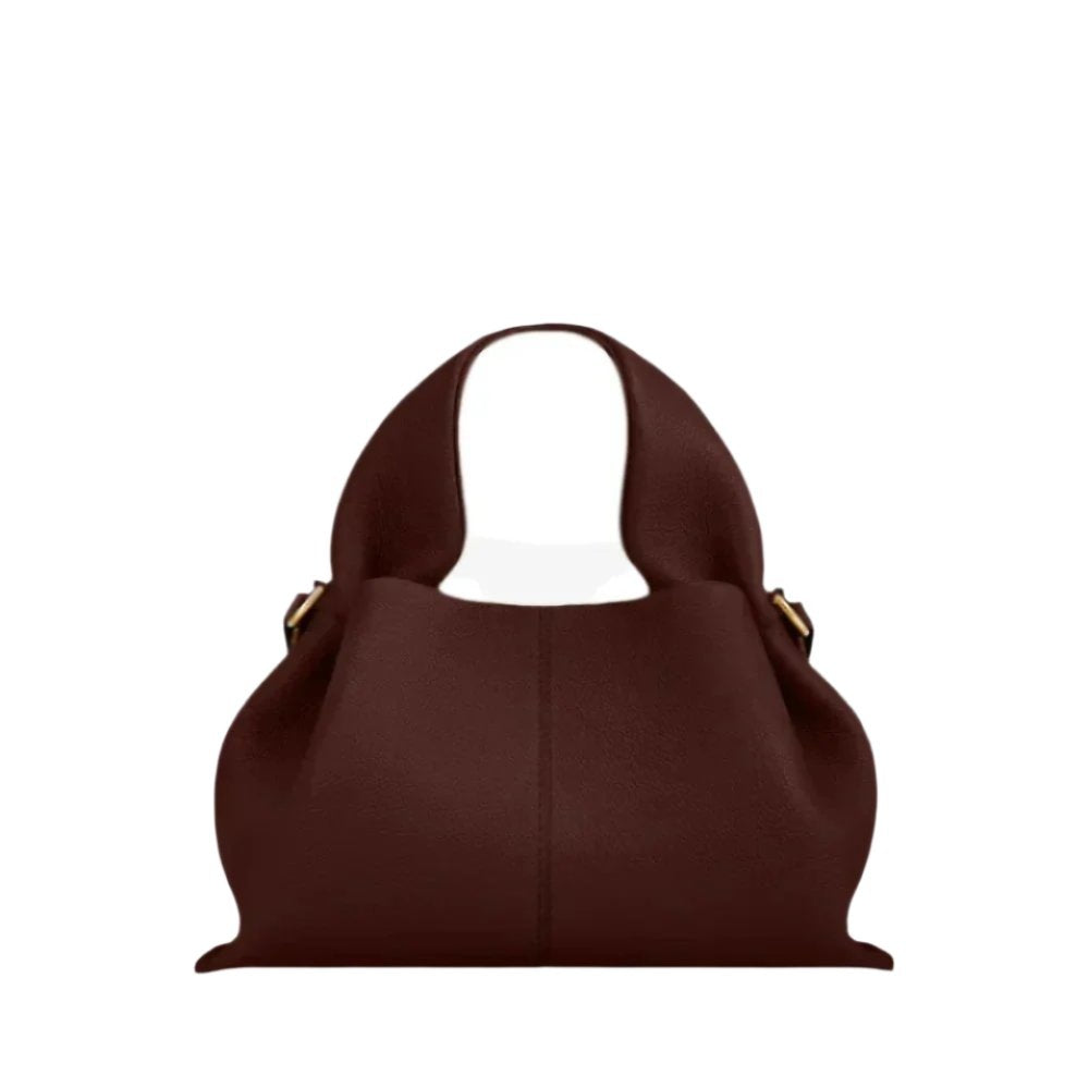 Faux Leather Ruched Top Handle Pouch Bag