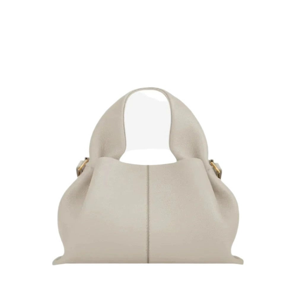 Faux Leather Ruched Top Handle Pouch Bag