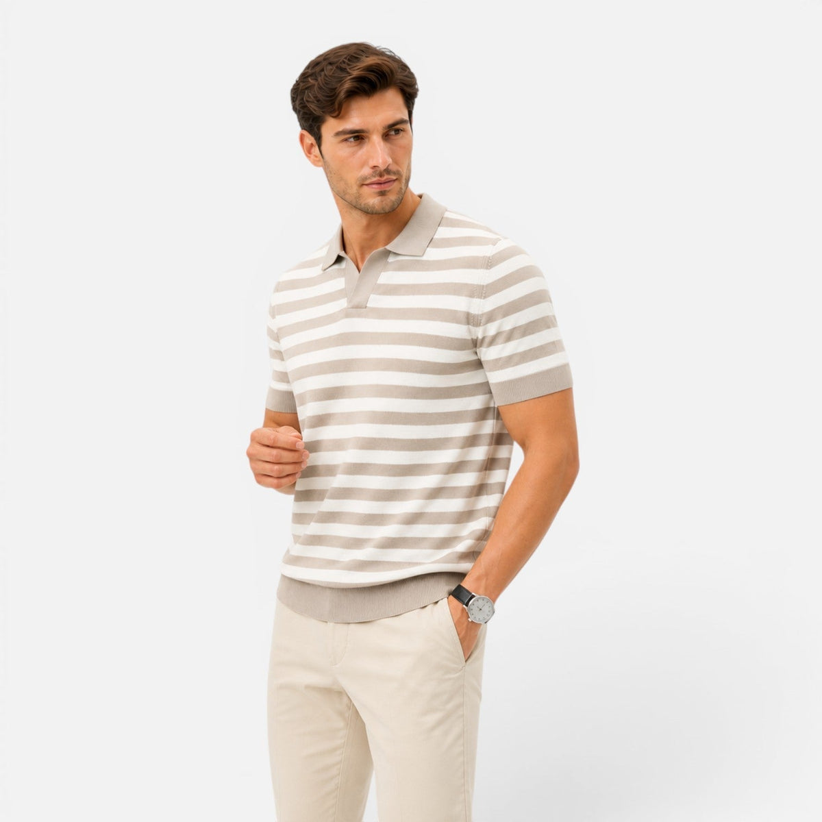 Men's Short Sleeve Polo Shirt Striped Casual Fit
