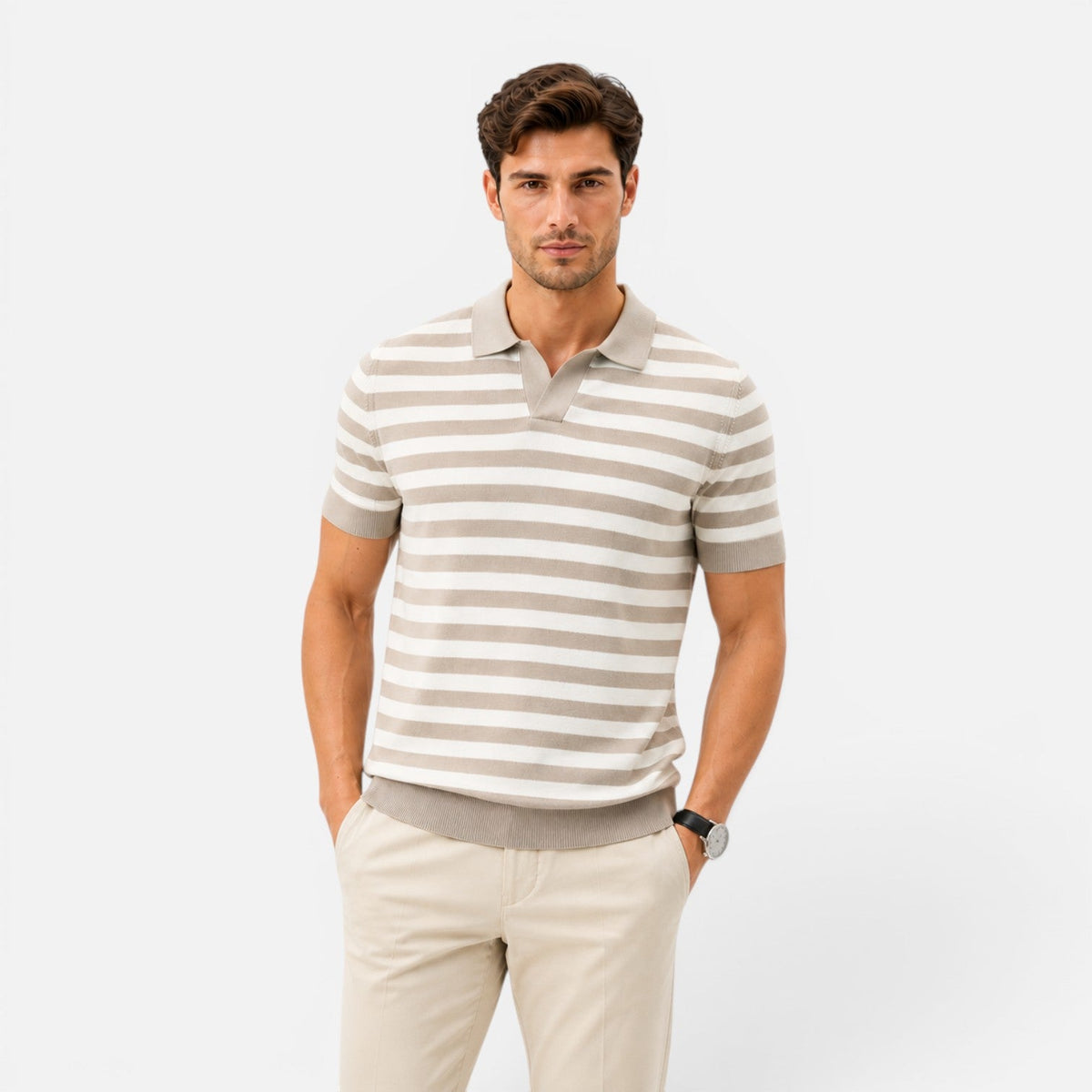 Men's Short Sleeve Polo Shirt Striped Casual Fit