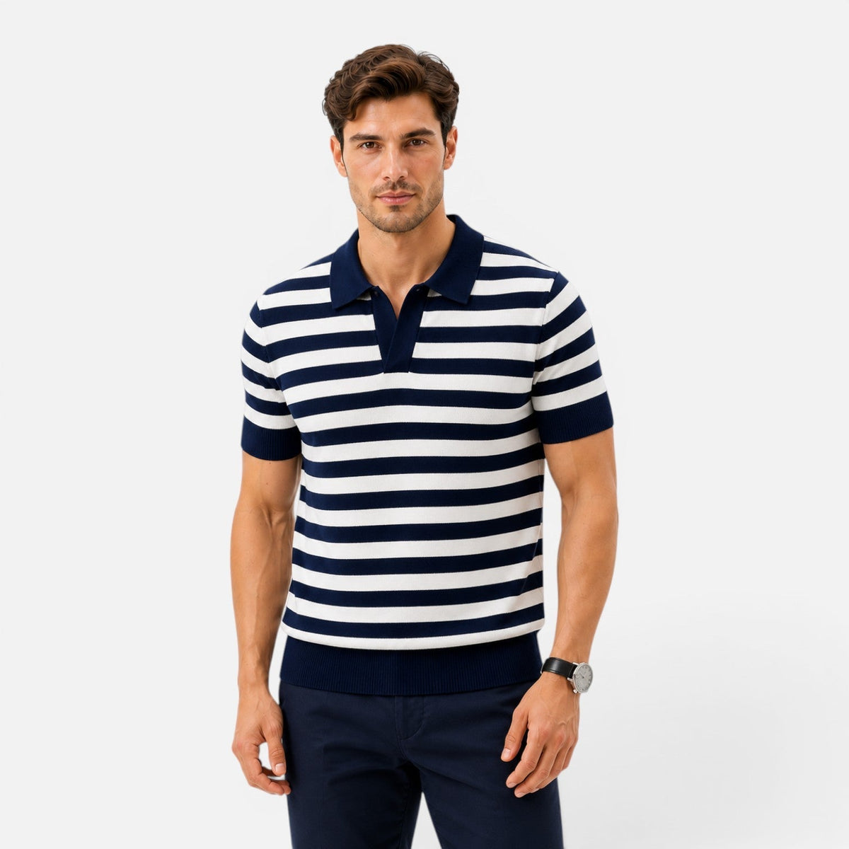 Men's Short Sleeve Polo Shirt Striped Casual Fit