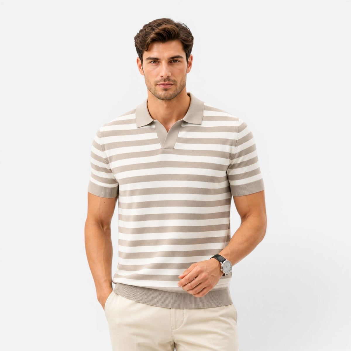 Men's Short Sleeve Polo Shirt Striped Casual Fit