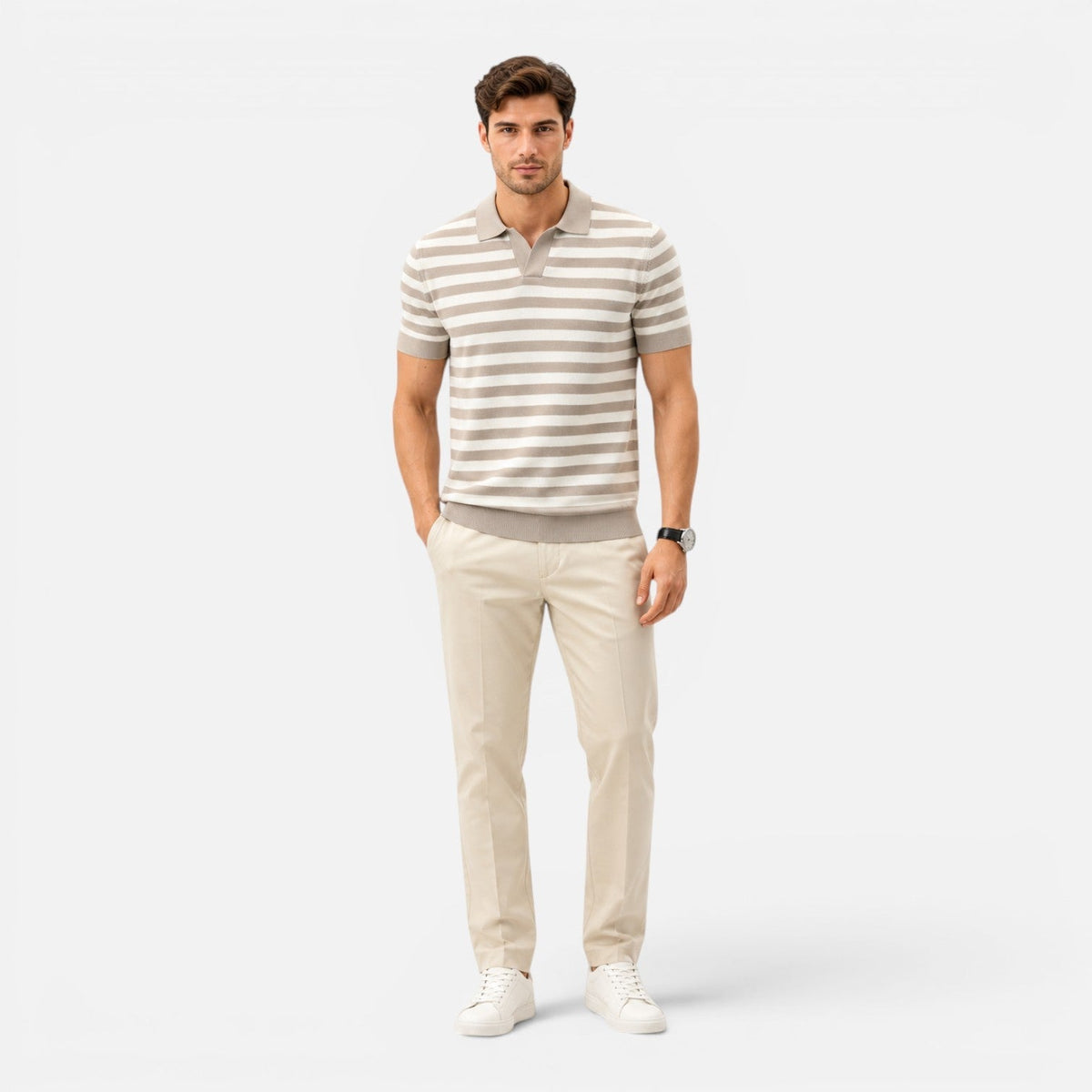 Men's Short Sleeve Polo Shirt Striped Casual Fit