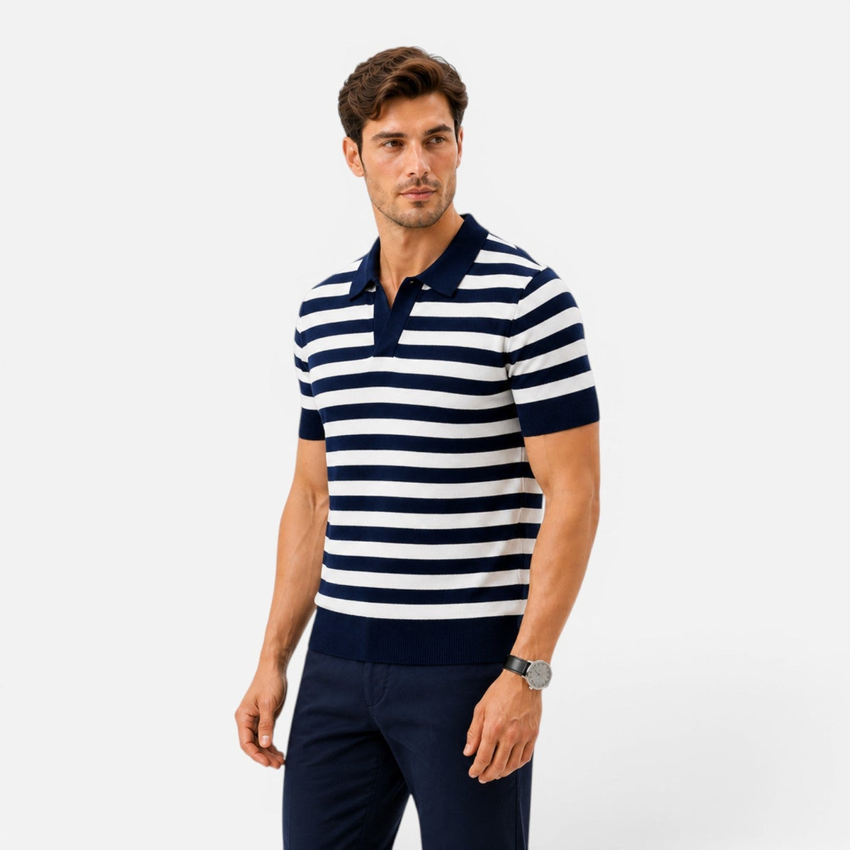 Men's Short Sleeve Polo Shirt Striped Casual Fit