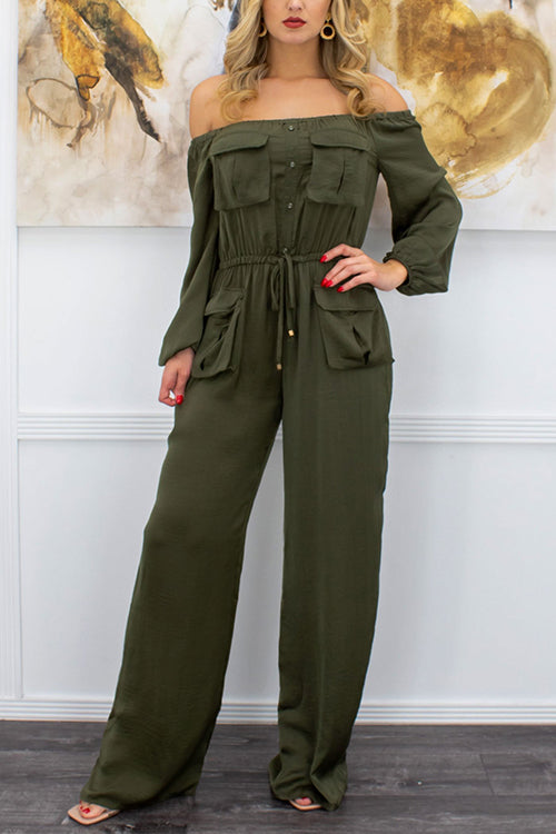 Drawstring Waist Off Shoulder Jumpsuit