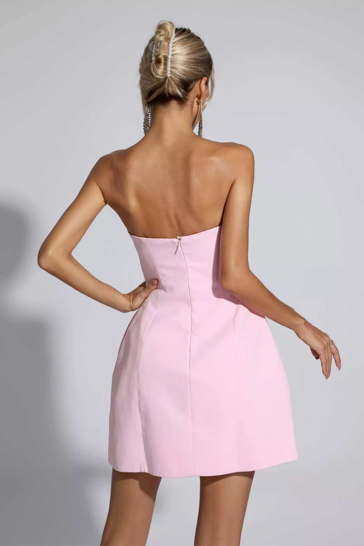 Strapless Rosette Cut Out Bust A-Line Mini Dress 4