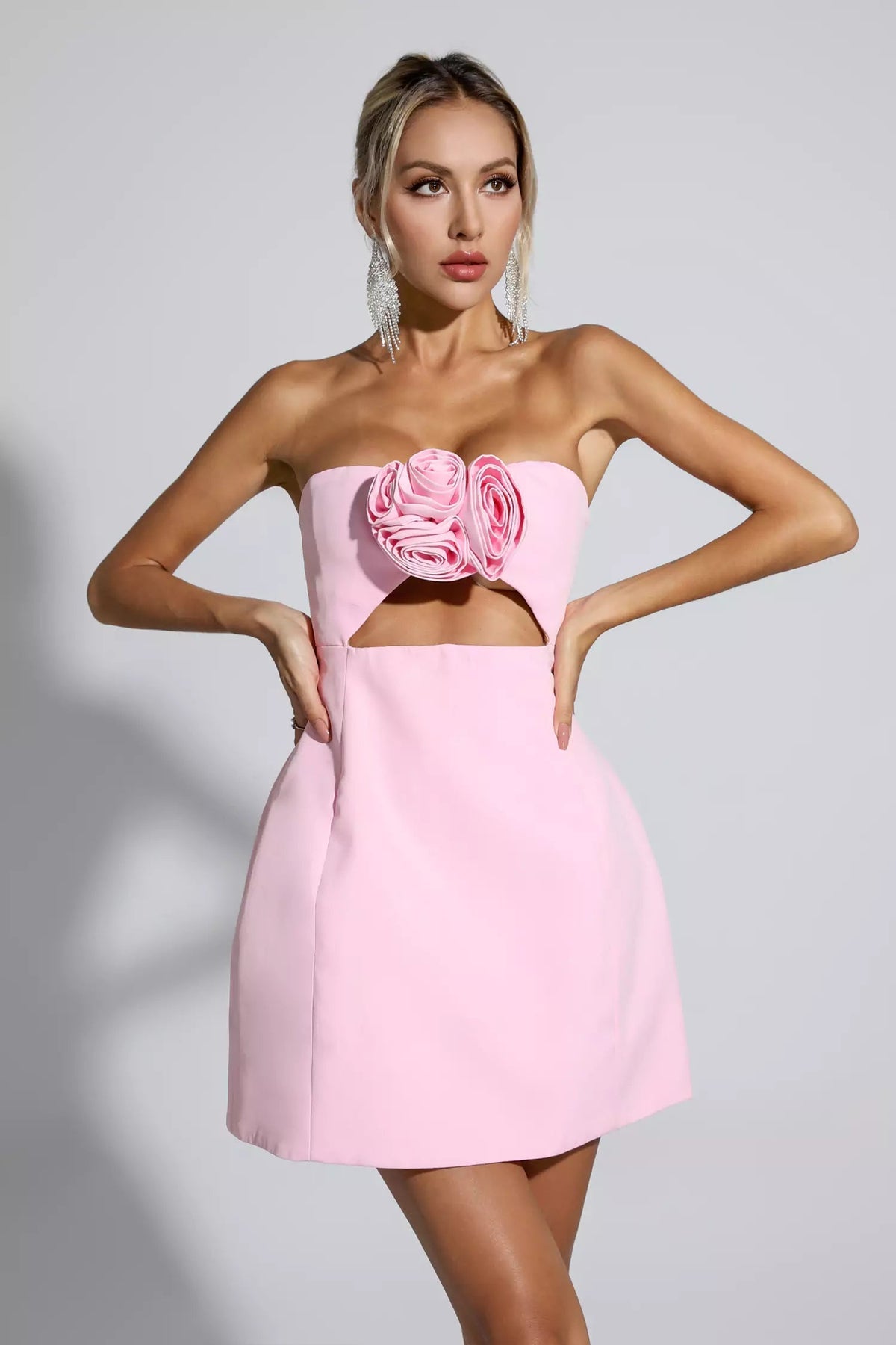 Strapless Rosette Cut Out Bust A-Line Mini Dress 5