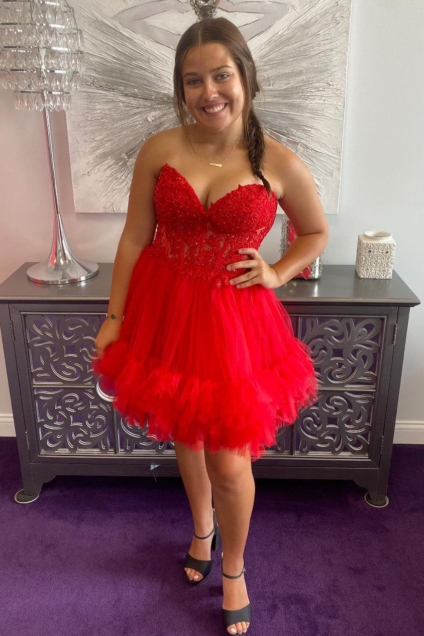Pretty A-Line Sweetheart Lace Up Short Tulle Homecoming Dress