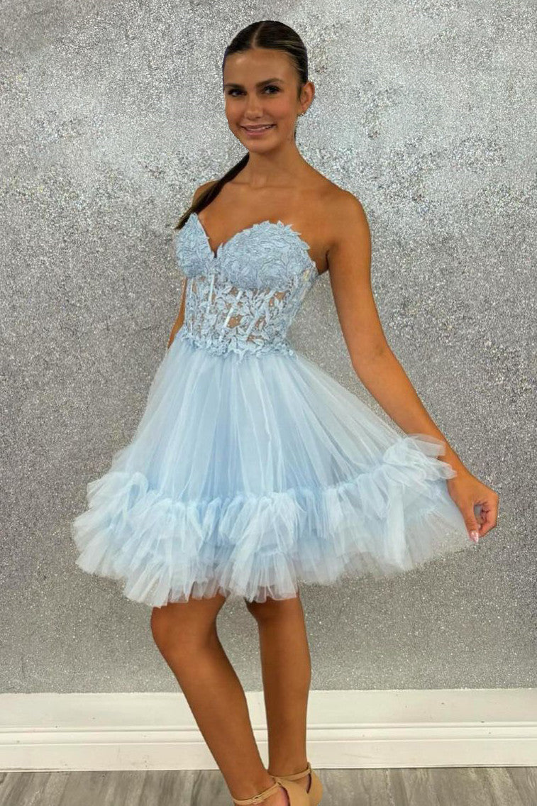 Pretty A-Line Sweetheart Lace Up Short Tulle Homecoming Dress