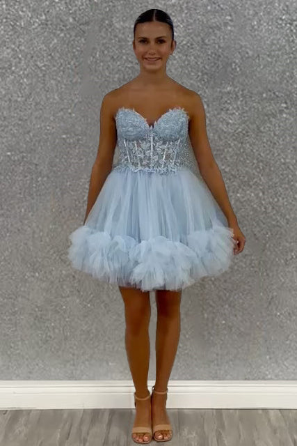Pretty A-Line Sweetheart Lace Up Short Tulle Homecoming Dress
