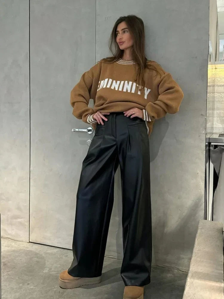 Printed Striped Cozy Stylish Loose Round Neck Comfortable Trendy Sweater