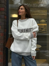 Printed Striped Cozy Stylish Loose Round Neck Comfortable Trendy Sweater