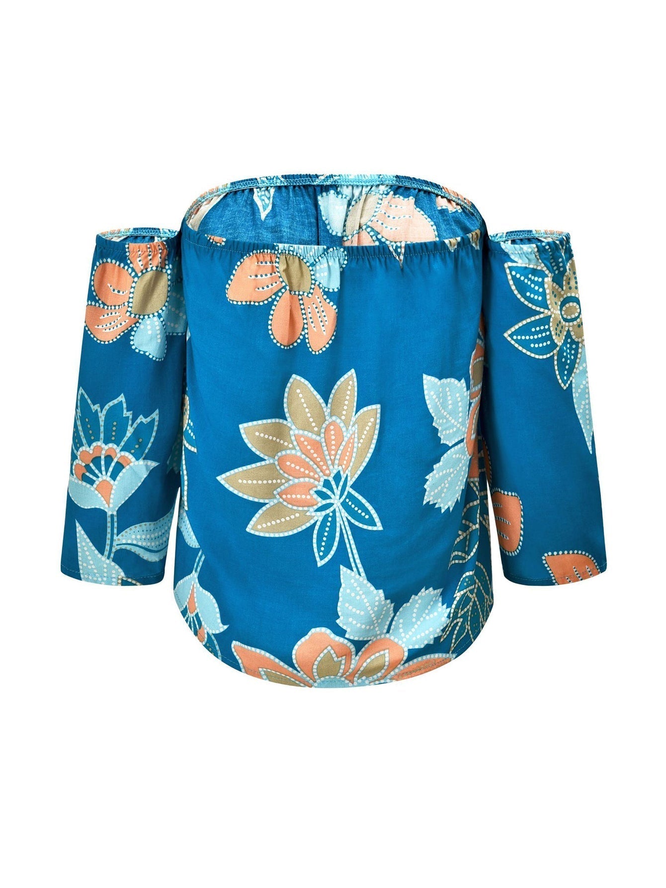 Printed flared sleeve off shoulder T-shirt