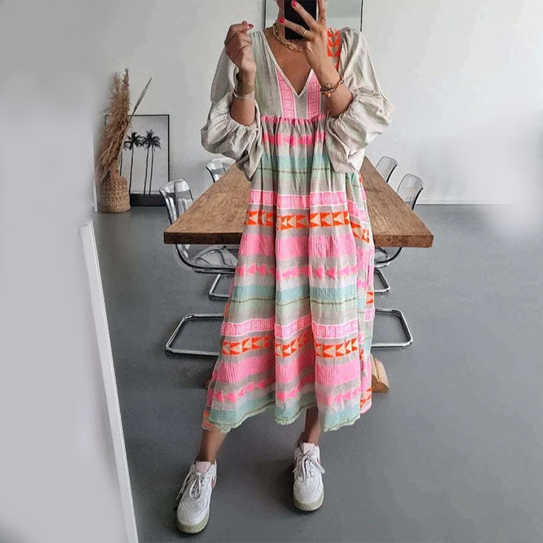 Ziggy - Vintage V-Neck Puff Sleeve Long Sundress 2XL